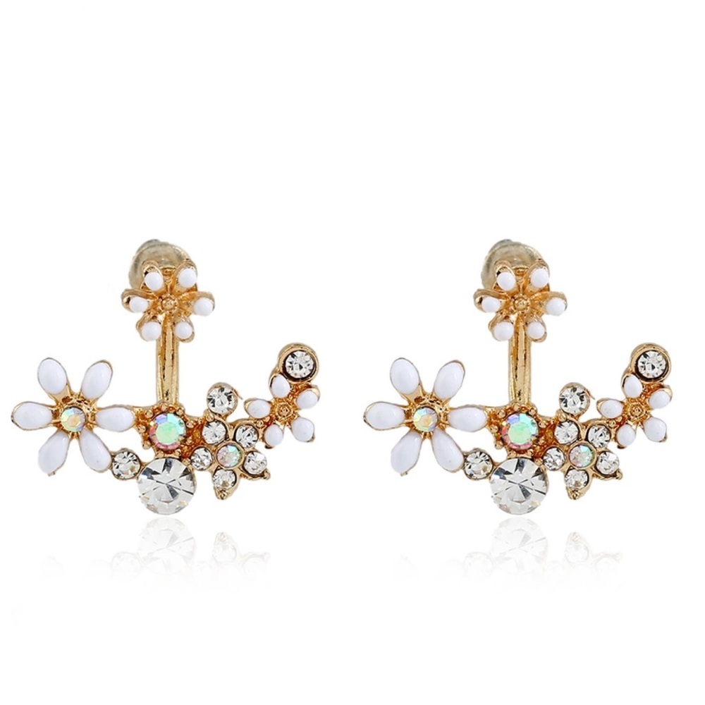 White Floral Ear Jacket Earrings